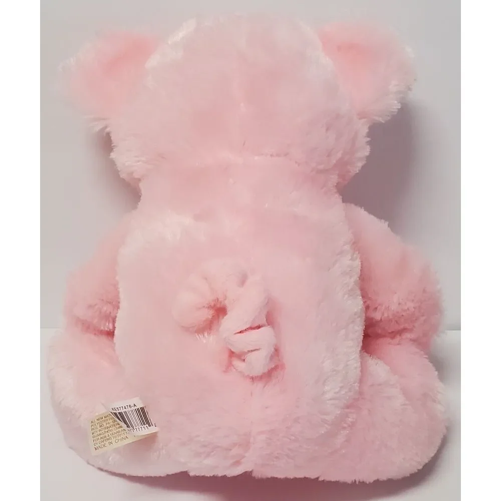 Dan Dee Pink Pig Stuffed w/Bow Plush Animal Pig Ribbed Curly Tail Super Soft Fur